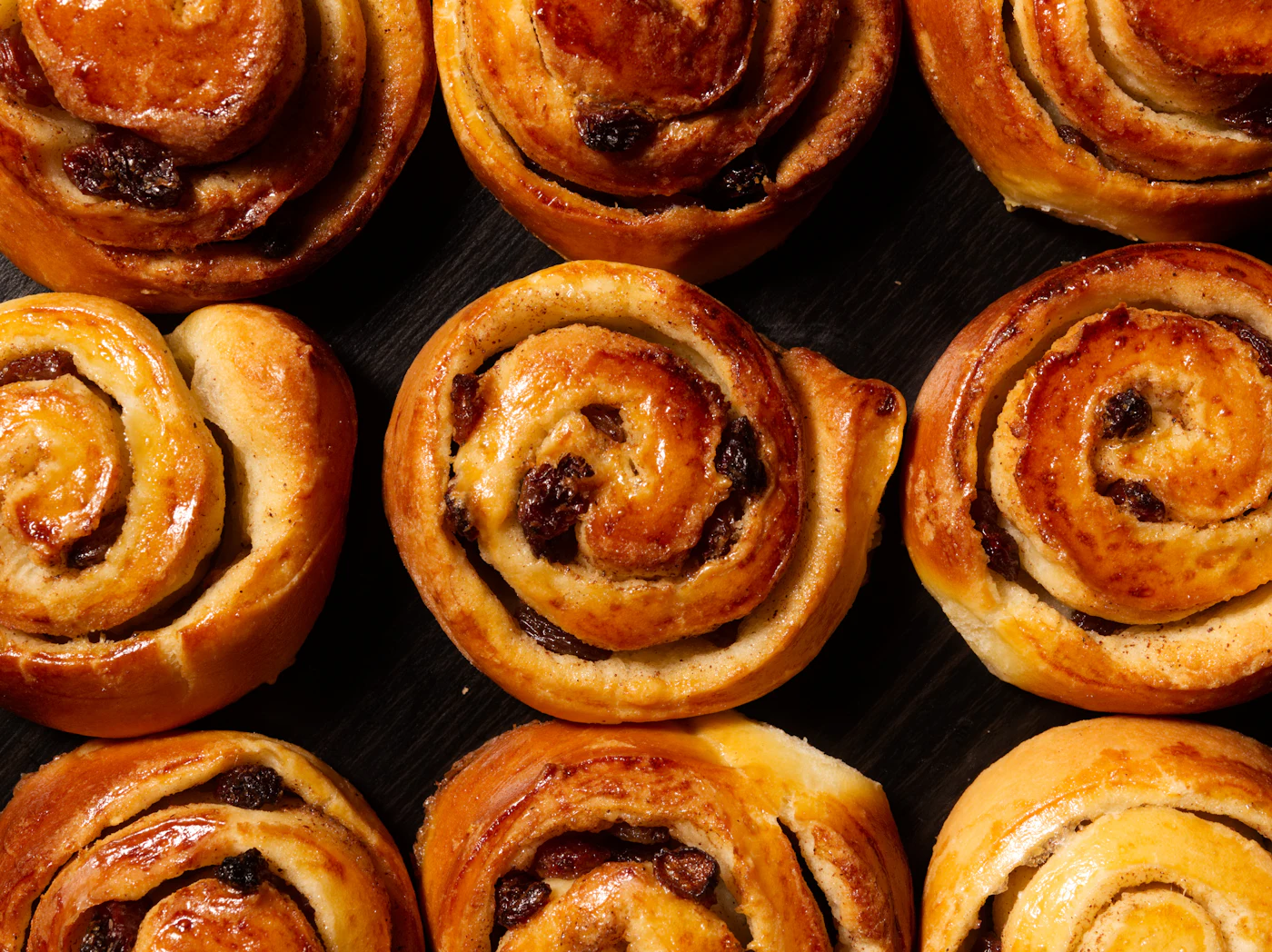 A tray of fresh swirled buns from Wild Rye bakery